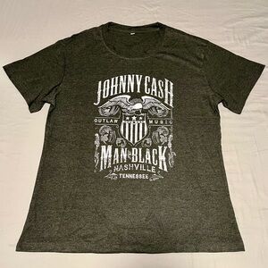 Medium Women's Johnny Cash Man in Black Outlaw Music T Shirt Charcoal Gray NWOT